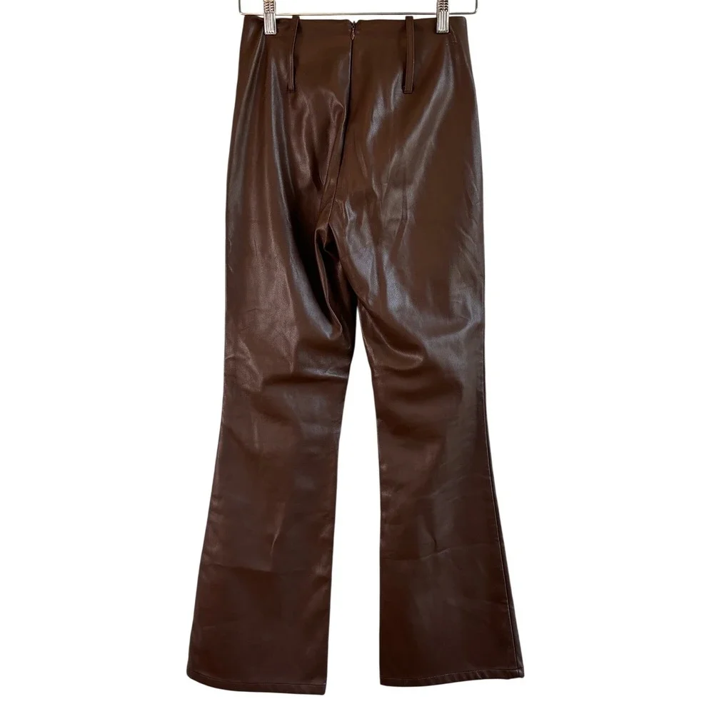 Tiger Mist Flare Leg Pants Brown Womens Size S Faux Leather High Rise Edgy Y2K